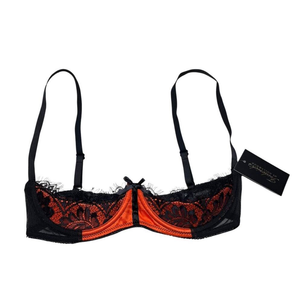 Frederick's of Hollywood Lux Lace Over Satin Shelf Bra Orange Black Size XS